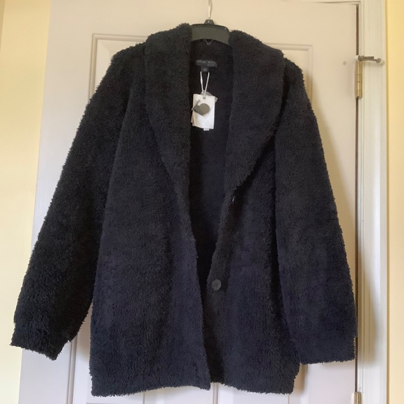 Barefoot Dreams CozyChic Shearling Button Front Jacket Black SZ L - Picture 5 of 16